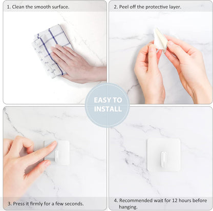 Adhesive Hooks, Metal Shower Wall Stick on Hooks, Waterproof, 2 Extra Adhesive Strips, White, 4 Pcs V1258-DP02-B-291