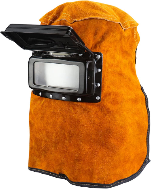 Welding Helmet Mask with Flip Open Lens, Leather Welding Hood Grinding Protective Gear Work Cap Head Face V1258-DP02-B-2912