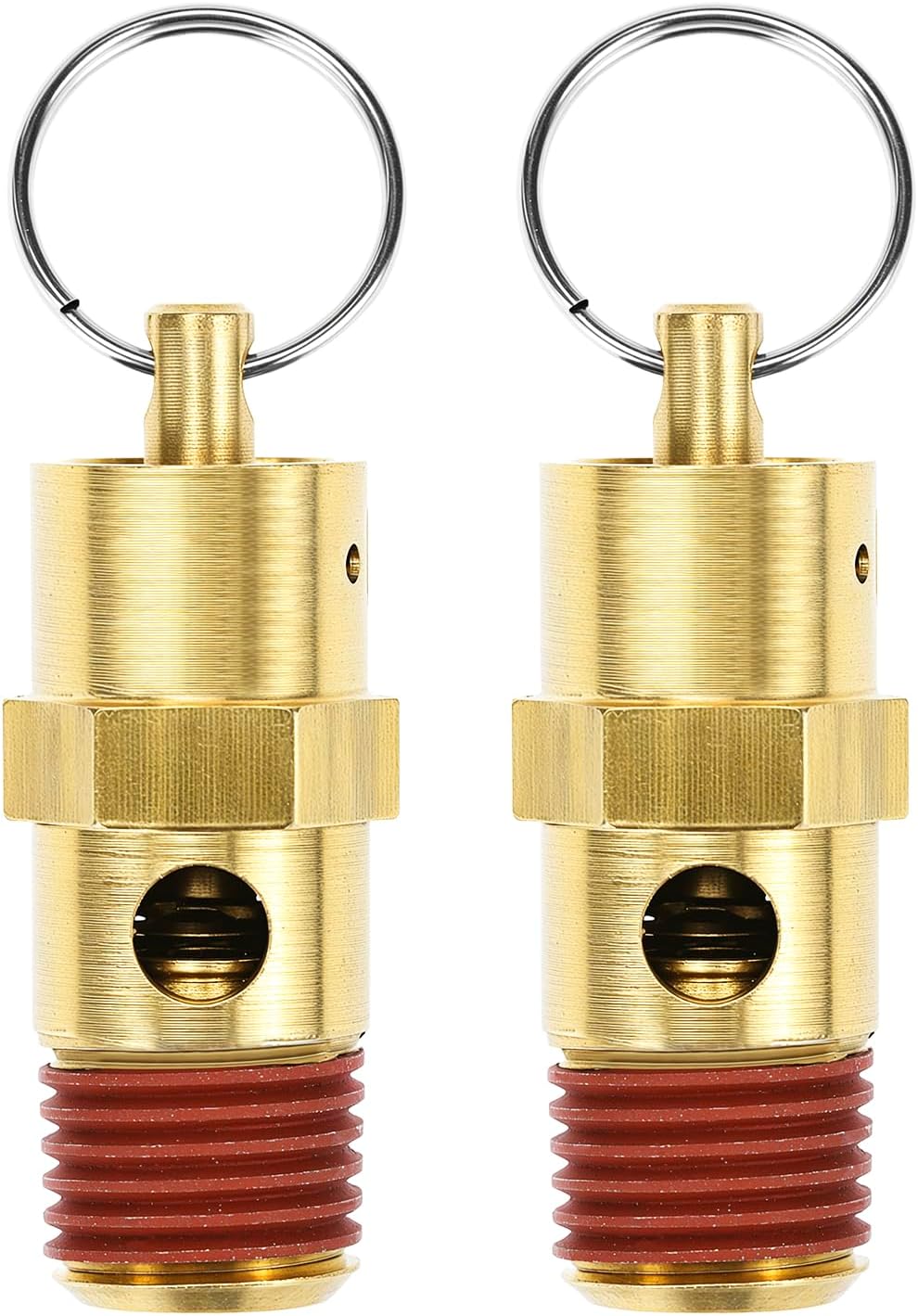 Brass Pressure Relief Valve (2 Pack) - 1/4 Inch NPT Threaded, 150 PSI Rating, Air Compressor Check Valve with V1258-DP02-B-2921