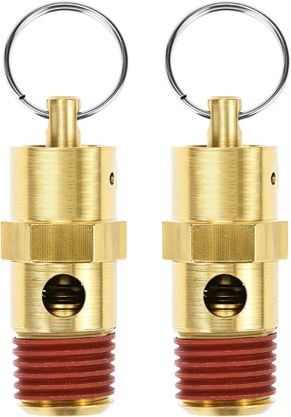 Brass Pressure Relief Valve (2 Pack) - 1/4 Inch NPT Threaded, 150 PSI Rating, Air Compressor Check Valve with V1258-DP02-B-2921