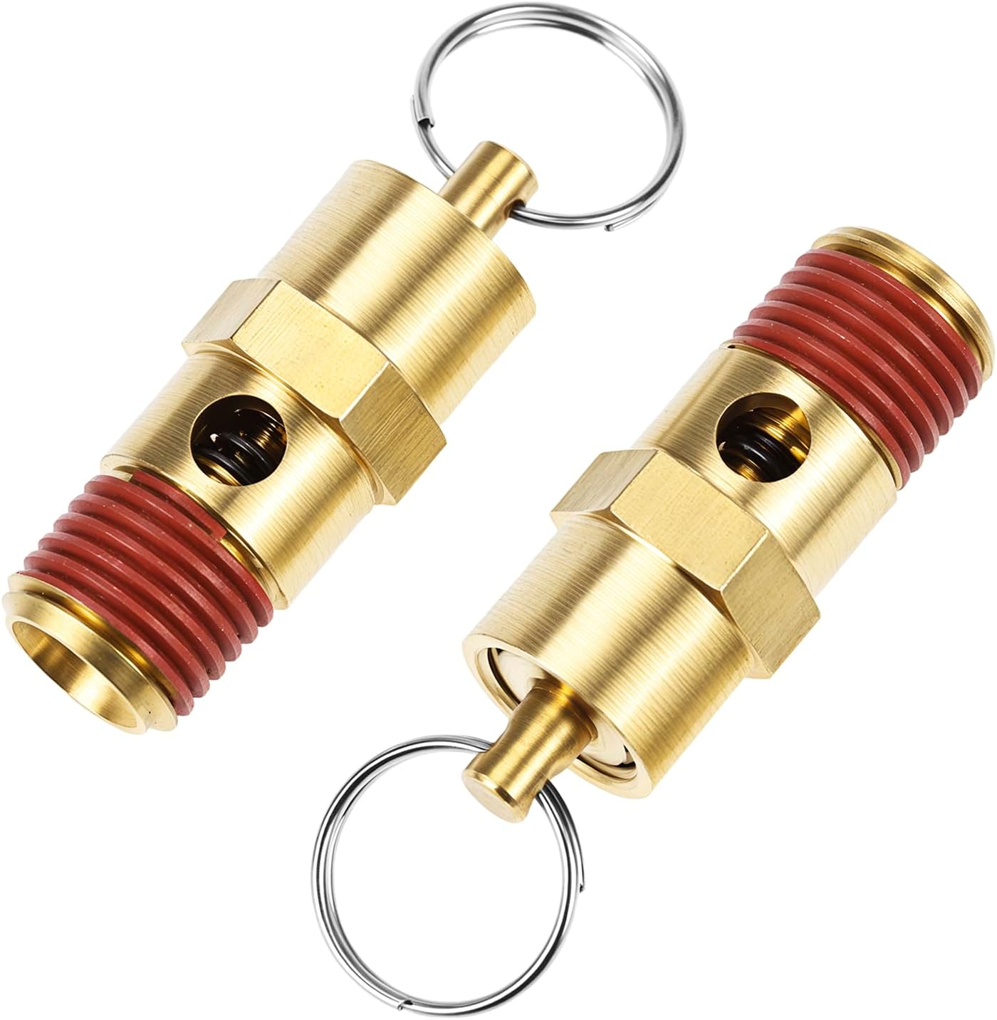 Brass Pressure Relief Valve (2 Pack) - 1/4 Inch NPT Threaded, 150 PSI Rating, Air Compressor Check Valve with V1258-DP02-B-2921