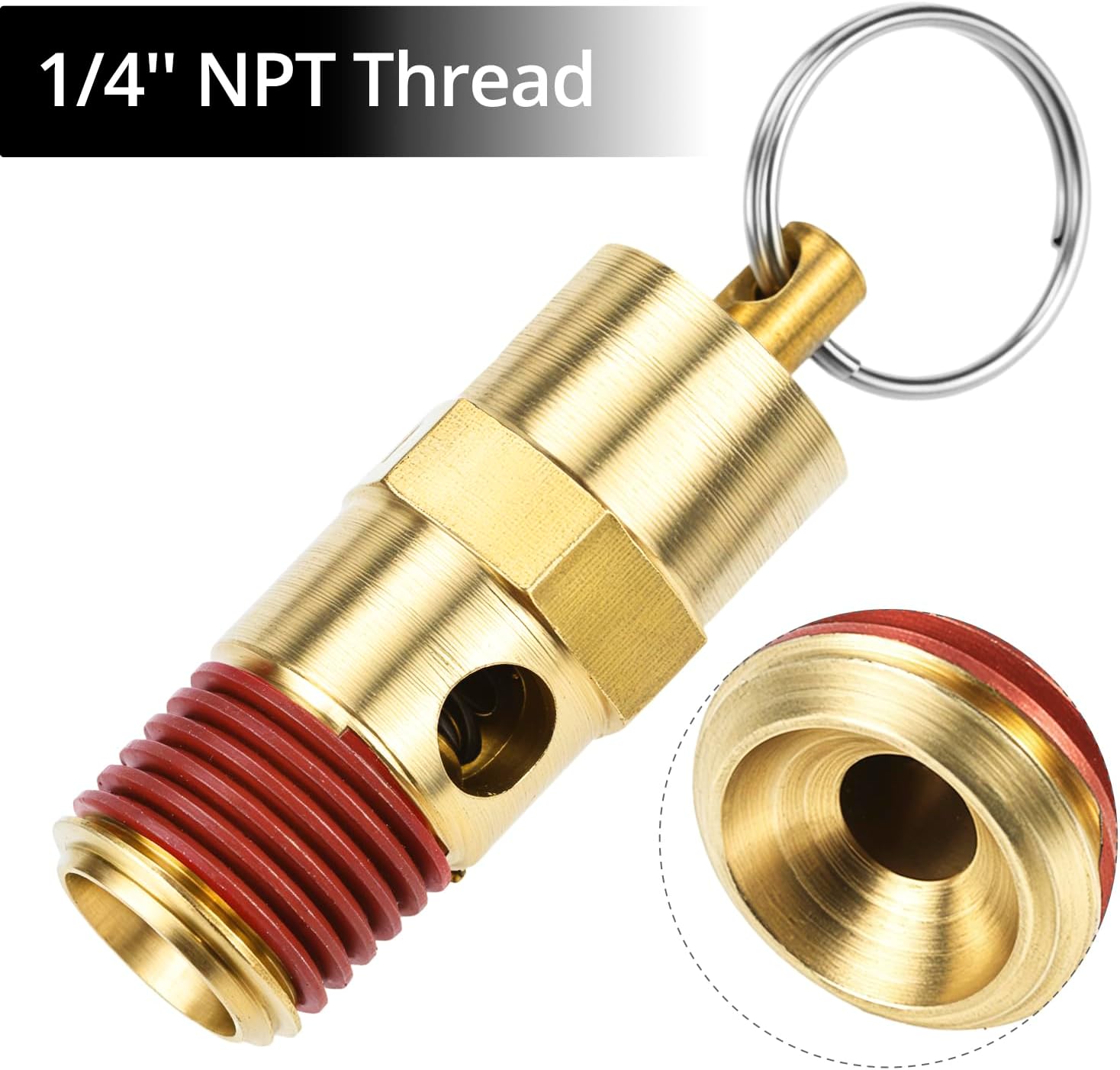 Brass Pressure Relief Valve (2 Pack) - 1/4 Inch NPT Threaded, 150 PSI Rating, Air Compressor Check Valve with V1258-DP02-B-2921