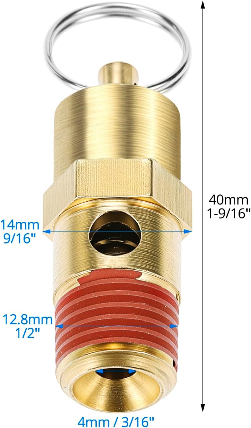 Brass Pressure Relief Valve (2 Pack) - 1/4 Inch NPT Threaded, 150 PSI Rating, Air Compressor Check Valve with V1258-DP02-B-2921