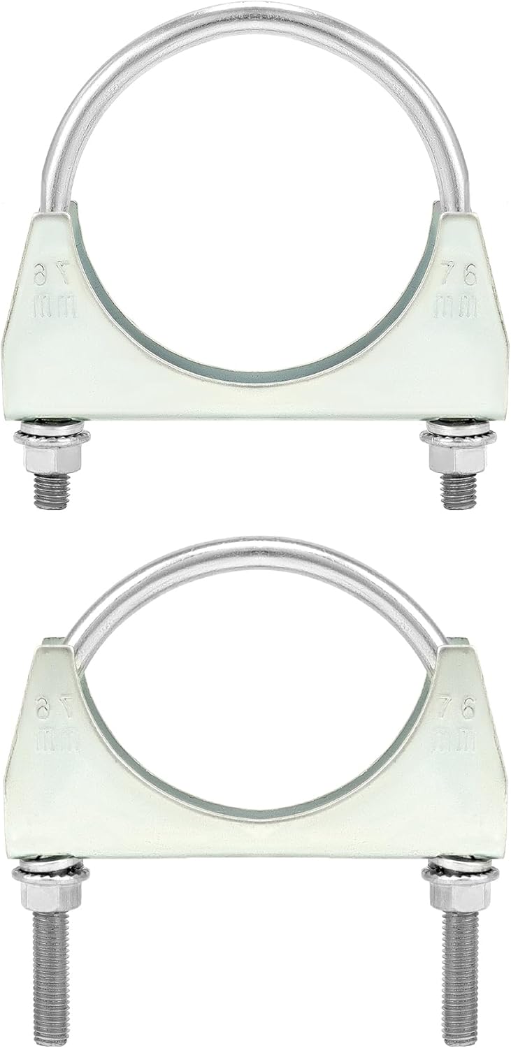 U-Bolt Muffler Tip Exhaust Hook, 2 Pack 3" OD Universal Silencer Exhaust Clip, Steel Exhaust Pipe Clamp V1258-DP02-B-2924