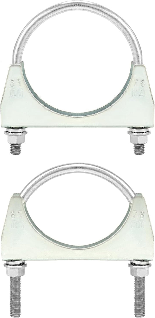 U-Bolt Muffler Tip Exhaust Hook, 2 Pack 3" OD Universal Silencer Exhaust Clip, Steel Exhaust Pipe Clamp V1258-DP02-B-2924
