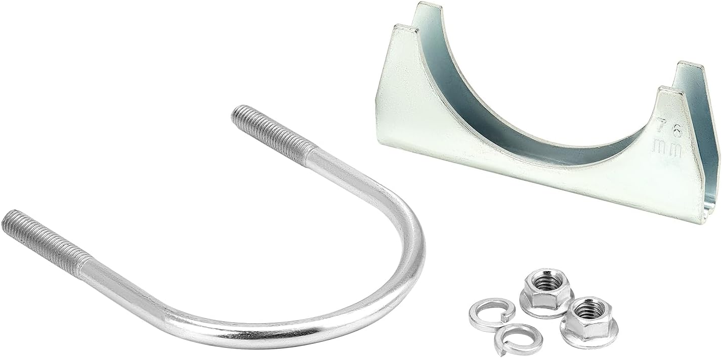 U-Bolt Muffler Tip Exhaust Hook, 2 Pack 3" OD Universal Silencer Exhaust Clip, Steel Exhaust Pipe Clamp V1258-DP02-B-2924