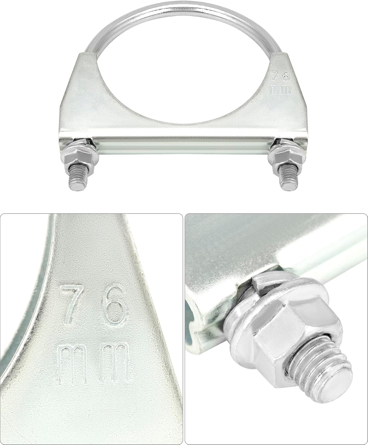 U-Bolt Muffler Tip Exhaust Hook, 2 Pack 3" OD Universal Silencer Exhaust Clip, Steel Exhaust Pipe Clamp V1258-DP02-B-2924