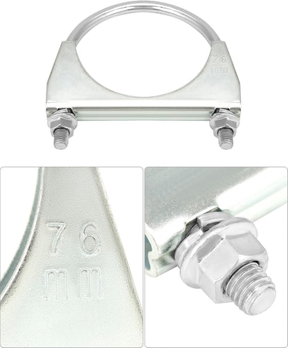 U-Bolt Muffler Tip Exhaust Hook, 2 Pack 3" OD Universal Silencer Exhaust Clip, Steel Exhaust Pipe Clamp V1258-DP02-B-2924