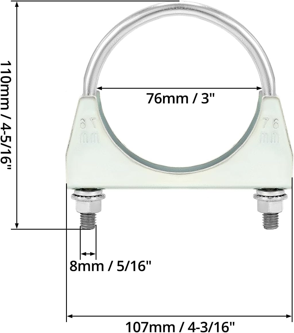 U-Bolt Muffler Tip Exhaust Hook, 2 Pack 3" OD Universal Silencer Exhaust Clip, Steel Exhaust Pipe Clamp V1258-DP02-B-2924
