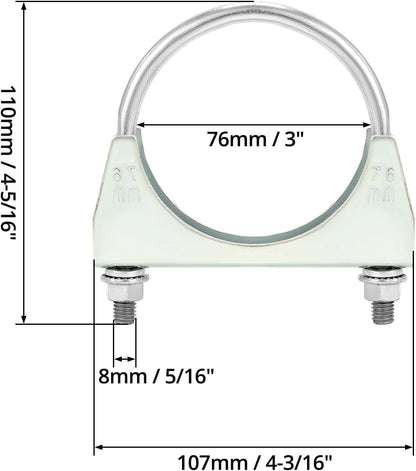 U-Bolt Muffler Tip Exhaust Hook, 2 Pack 3" OD Universal Silencer Exhaust Clip, Steel Exhaust Pipe Clamp V1258-DP02-B-2924