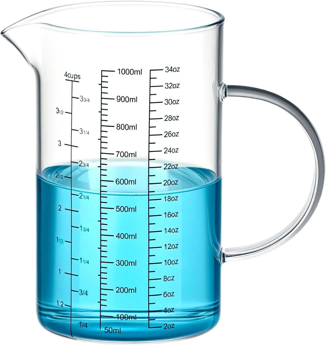 34OZ/1000ML Glass Measuring Cup (Ml/Oz/Cup), 4 Cups Multi-Purpose Kitchen Tool with V-Shaped Spout & Handle V1258-DP02-B-2926