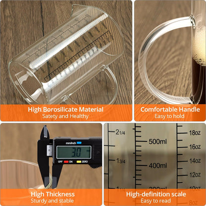 34OZ/1000ML Glass Measuring Cup (Ml/Oz/Cup), 4 Cups Multi-Purpose Kitchen Tool with V-Shaped Spout & Handle V1258-DP02-B-2926