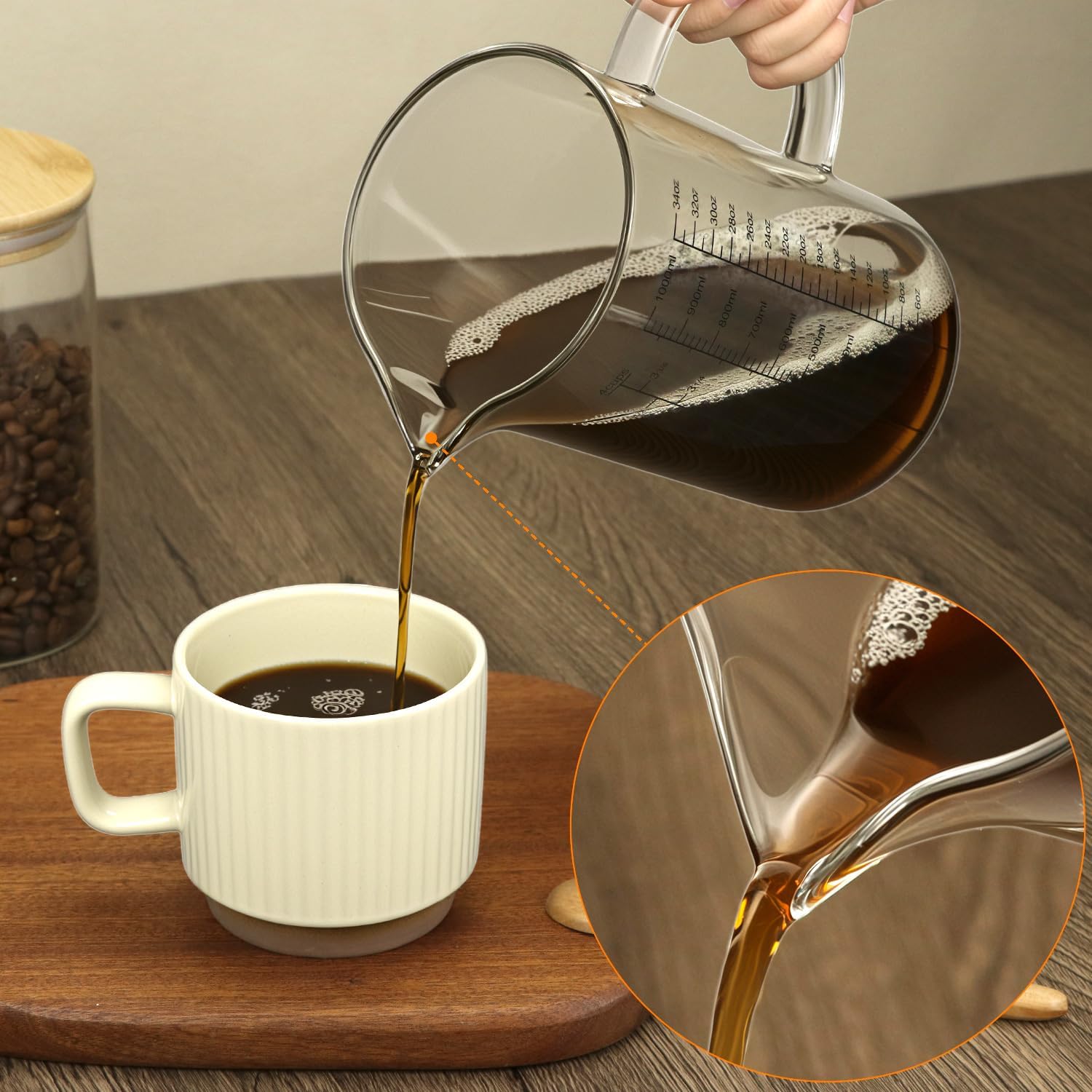 34OZ/1000ML Glass Measuring Cup (Ml/Oz/Cup), 4 Cups Multi-Purpose Kitchen Tool with V-Shaped Spout & Handle V1258-DP02-B-2926