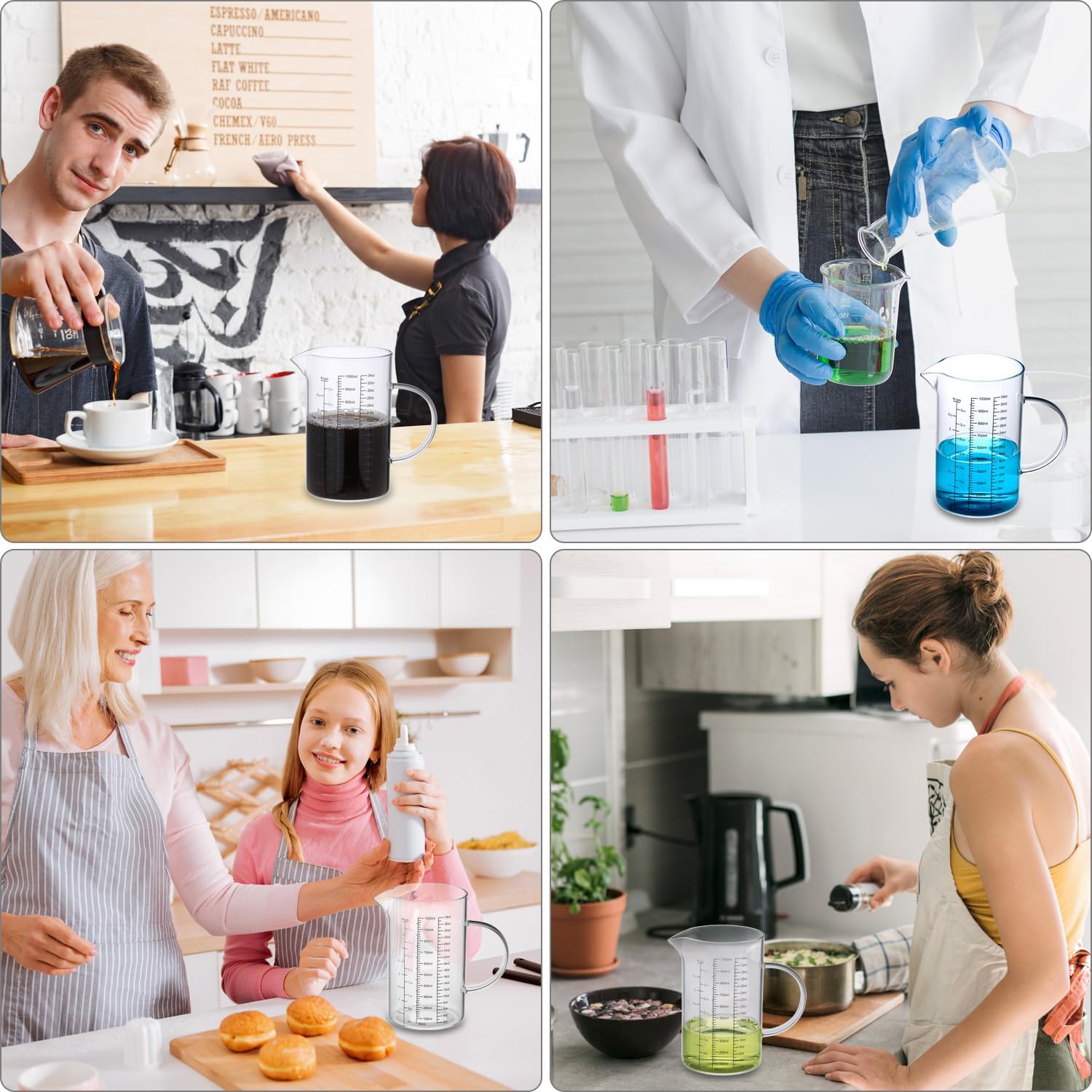 34OZ/1000ML Glass Measuring Cup (Ml/Oz/Cup), 4 Cups Multi-Purpose Kitchen Tool with V-Shaped Spout & Handle V1258-DP02-B-2926