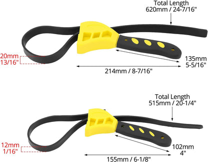 Adjustable Rubber Strap Wrench Set 24" & 19.7" - Multi-Purpose Grip Tool for Jar, Filter & Pipe Tasks V1258-DP02-B-2928