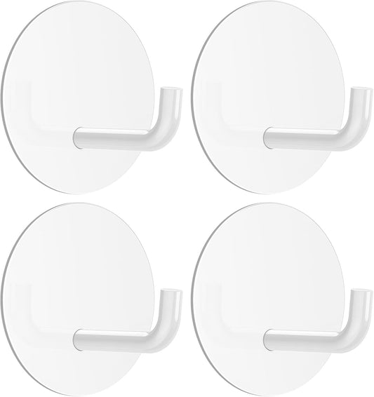 Adhesive Hooks, Small Metal Shower Wall Stick on Hooks, Waterproof, 2 Extra Adhesive Strips, Round, White, 4 V1258-DP02-B-293