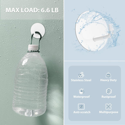 Adhesive Hooks, Small Metal Shower Wall Stick on Hooks, Waterproof, 2 Extra Adhesive Strips, Round, White, 4 V1258-DP02-B-293