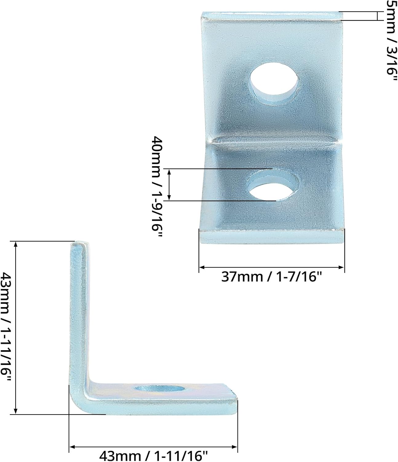 10-Pack Heavy Duty L-Shaped Connector Brackets - 2 Hole, Compatible with All 1-5/8" Strut Channels, 1/2" Bolt V1258-DP02-B-2930