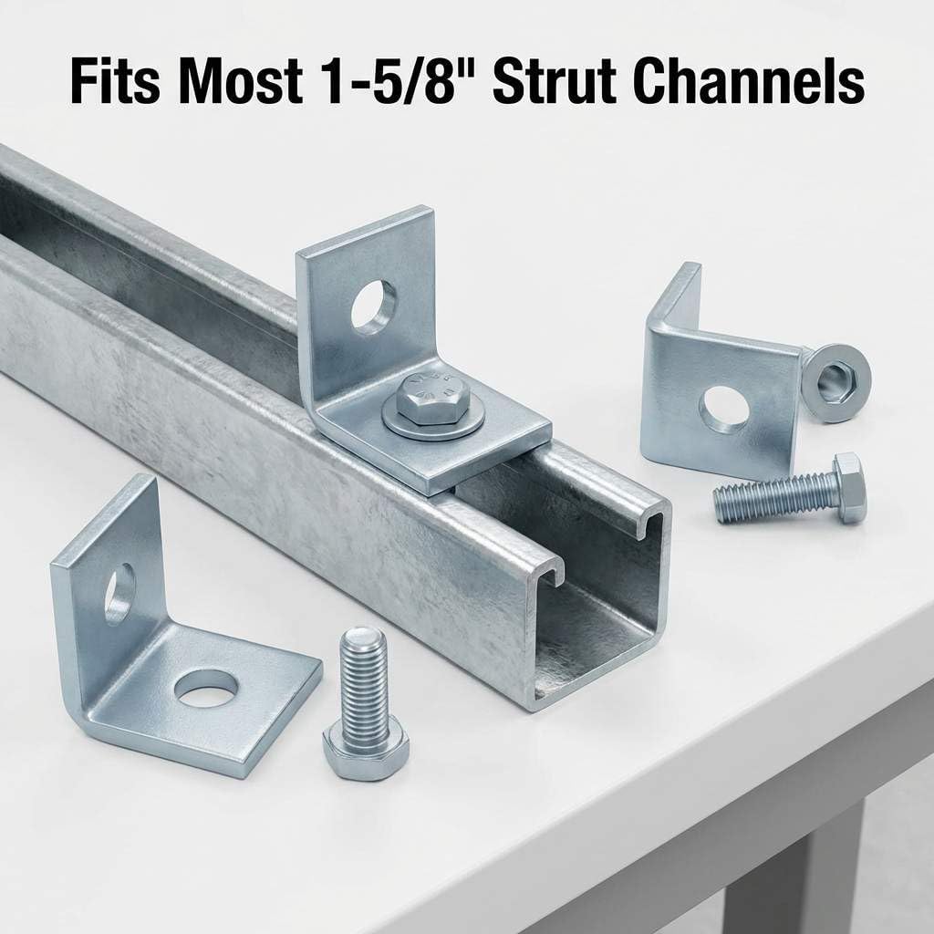 10-Pack Heavy Duty L-Shaped Connector Brackets - 2 Hole, Compatible with All 1-5/8" Strut Channels, 1/2" Bolt V1258-DP02-B-2930