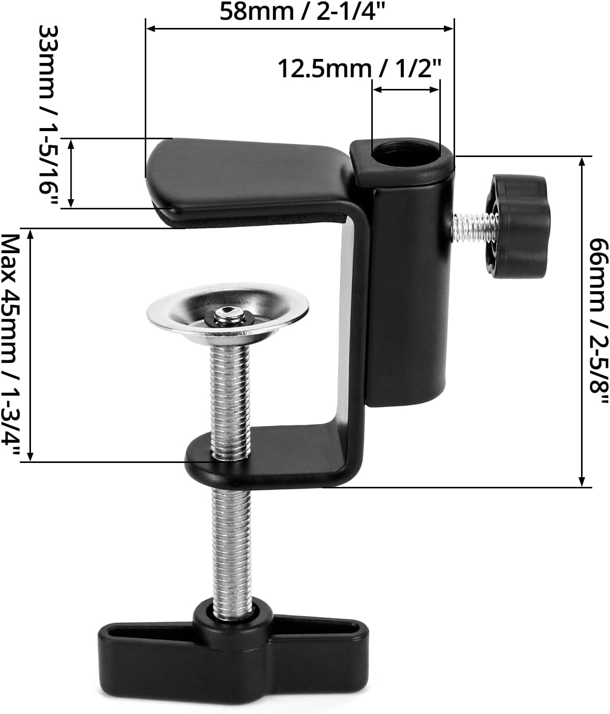 Universal Desk C-Clamp with 1/2" Thread Hole, 4 Pack Adjustable Metal Mounting Table Clamp, Desk Light Clamp V1258-DP02-B-2932