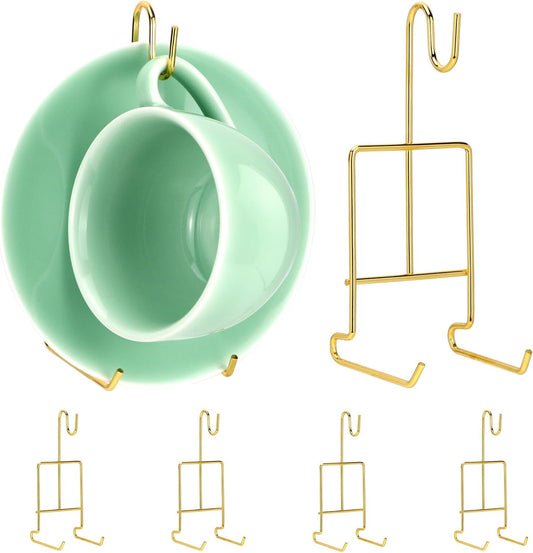 6 Pack Gold Tea Cup and Saucer Display Stand Holder Rack for China Coffee Mugs Organizer - Teacup Easel for V1258-DP02-B-2936