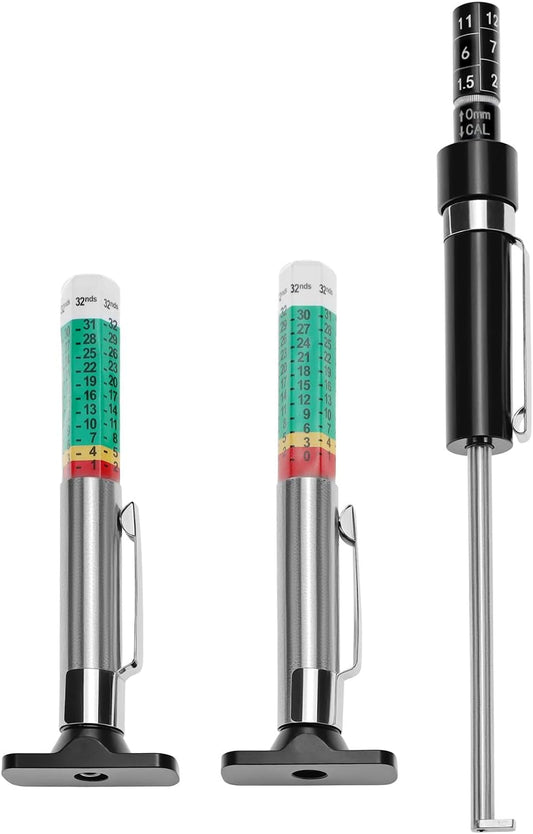 Tire Tread Depth Gauge 2-Pack + Brake Pad Thickness Gauge Set, Color-Coded 1/32 Inch Tire Tread Gauge (0-1 V1258-DP02-B-2938