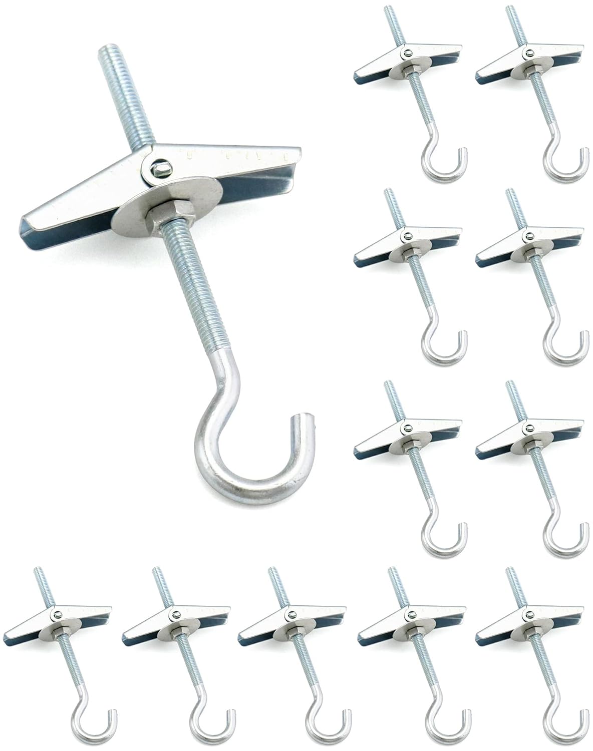 Ceiling Hooks, 12 Packs 3-9/16" Spring Toggle Wing Bolts Wall Fixing Heavy Duty Pothook for Hanging Plants, V1258-DP02-B-2939