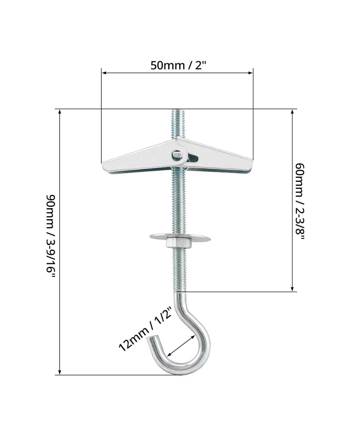 Ceiling Hooks, 12 Packs 3-9/16" Spring Toggle Wing Bolts Wall Fixing Heavy Duty Pothook for Hanging Plants, V1258-DP02-B-2939