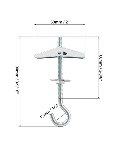 Ceiling Hooks, 12 Packs 3-9/16" Spring Toggle Wing Bolts Wall Fixing Heavy Duty Pothook for Hanging Plants, V1258-DP02-B-2939