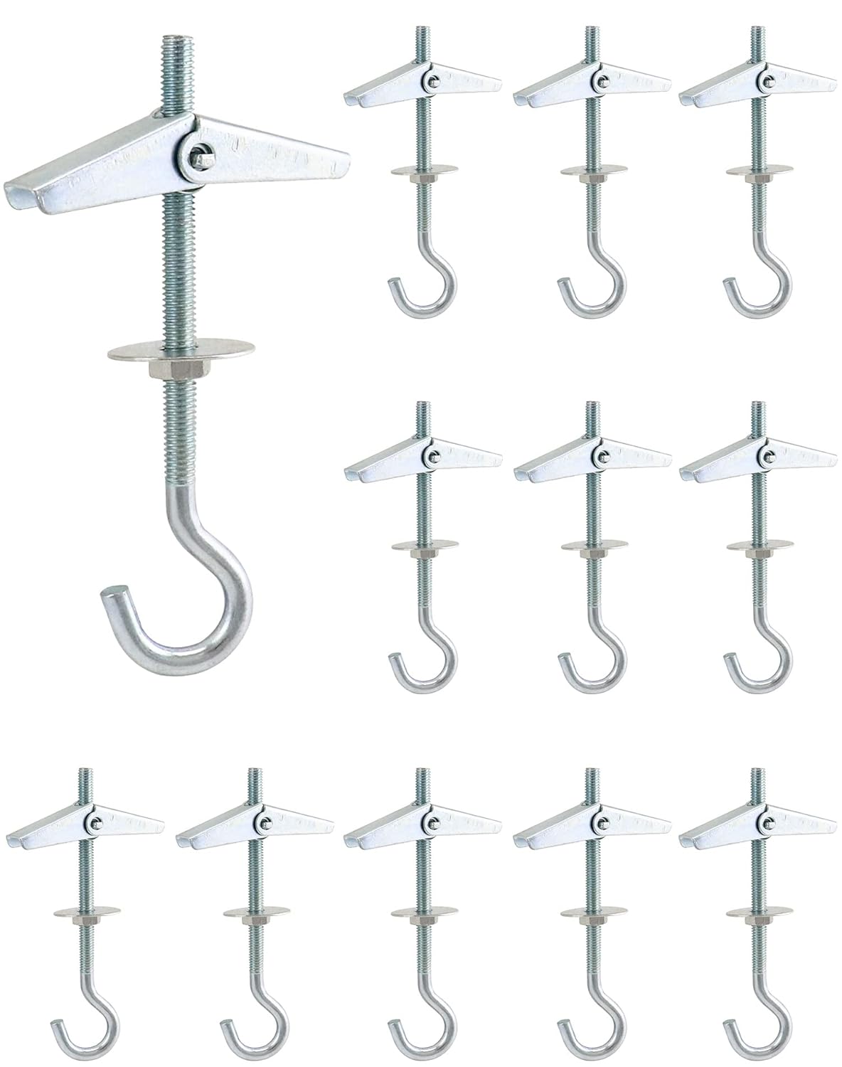 Ceiling Hooks, 12 Packs 3-9/16" Spring Toggle Wing Bolts Wall Fixing Heavy Duty Pothook for Hanging Plants, V1258-DP02-B-2939