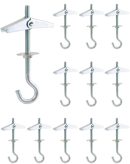 Ceiling Hooks, 12 Packs 3-9/16" Spring Toggle Wing Bolts Wall Fixing Heavy Duty Pothook for Hanging Plants, V1258-DP02-B-2939