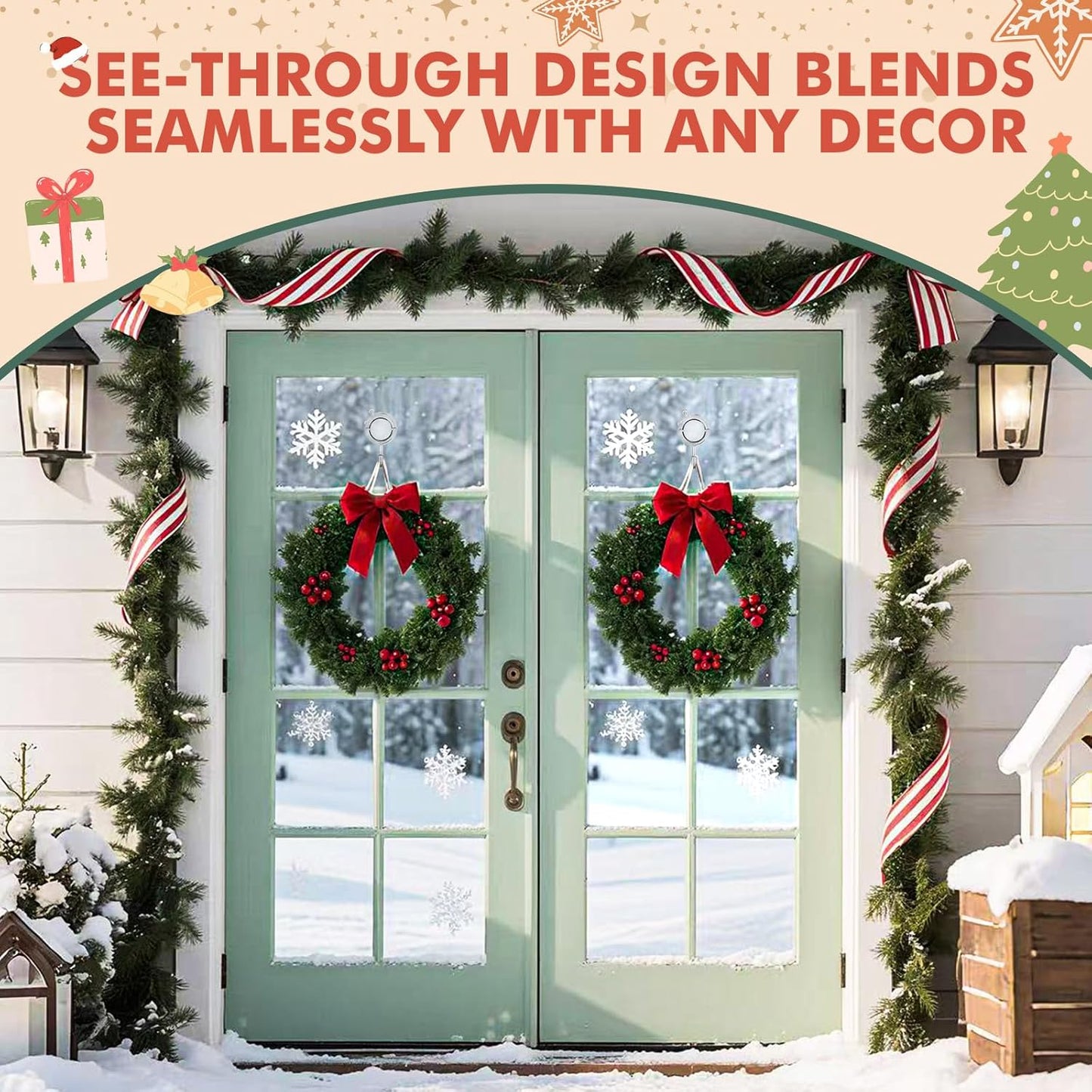 Wreath Hanger, Large Twist Lock Suction Cup Wreath Hooks, Heavy Duty, 22 LB Capacity, Removable and Reusable, V1258-DP02-B-294