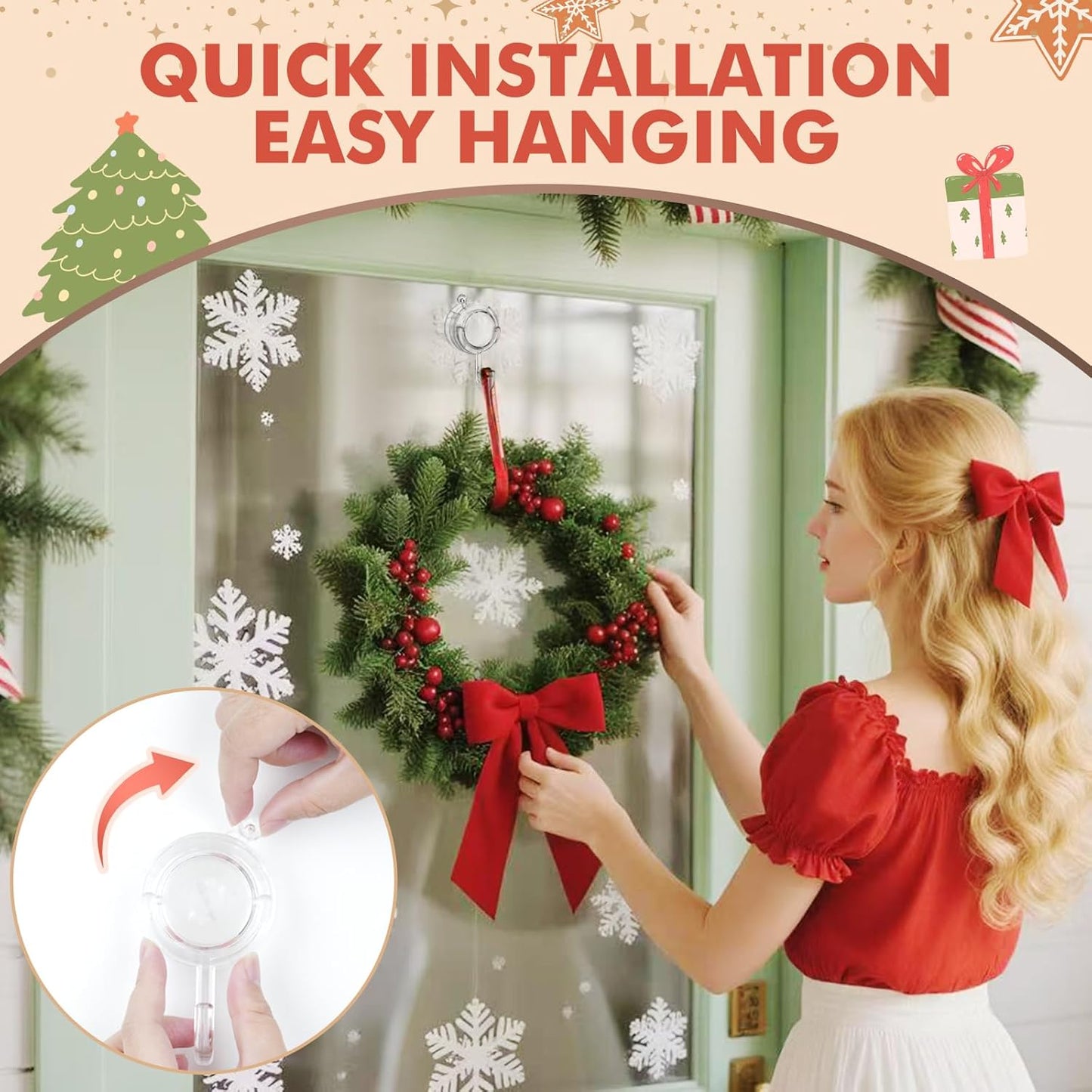 Wreath Hanger, Large Twist Lock Suction Cup Wreath Hooks, Heavy Duty, 22 LB Capacity, Removable and Reusable, V1258-DP02-B-294