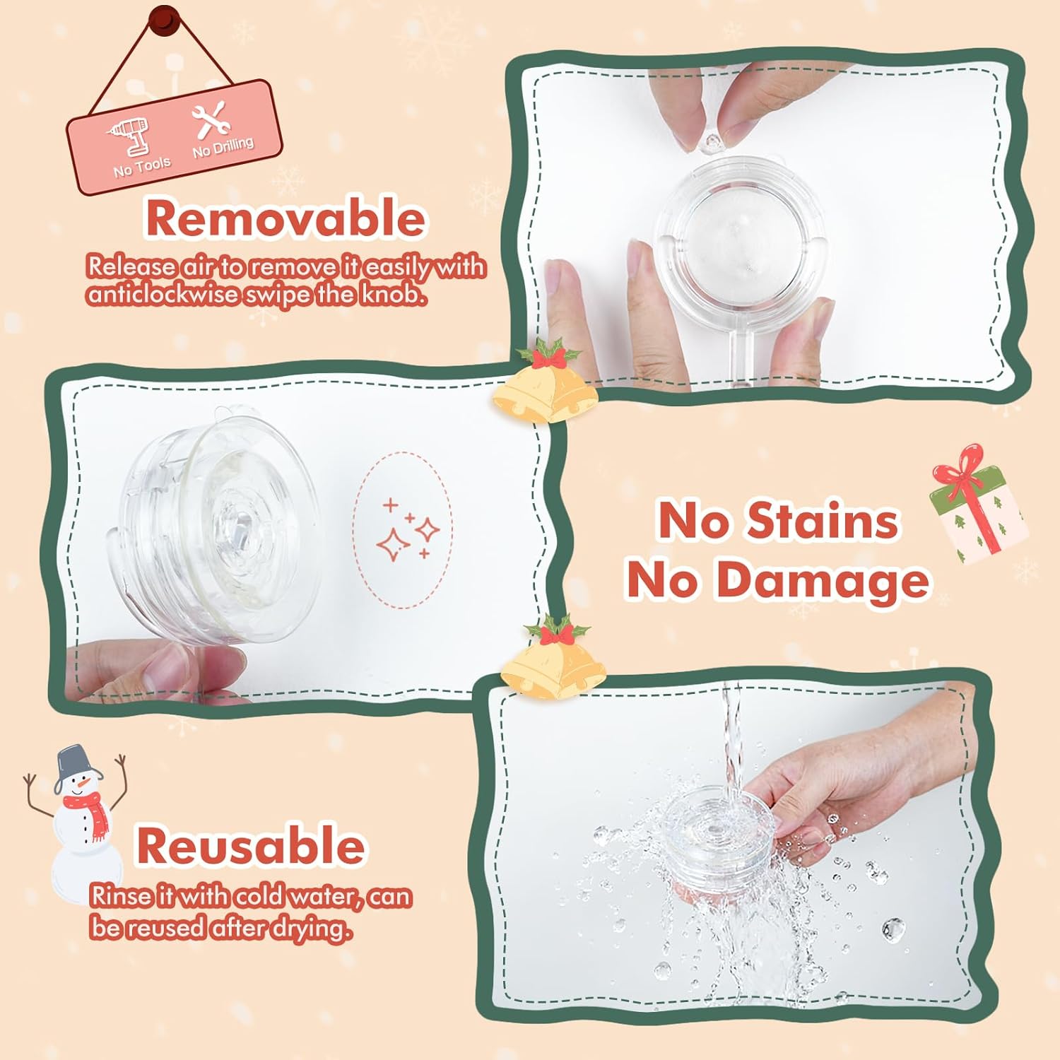 Wreath Hanger, Large Twist Lock Suction Cup Wreath Hooks, Heavy Duty, 22 LB Capacity, Removable and Reusable, V1258-DP02-B-294