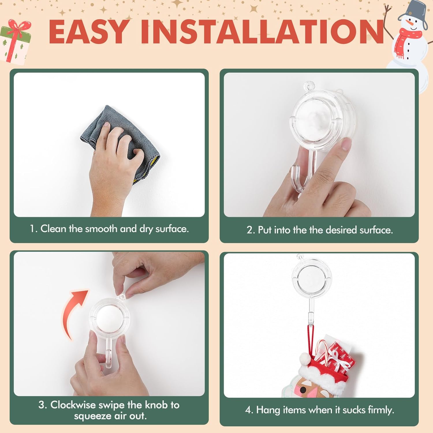 Wreath Hanger, Large Twist Lock Suction Cup Wreath Hooks, Heavy Duty, 22 LB Capacity, Removable and Reusable, V1258-DP02-B-294