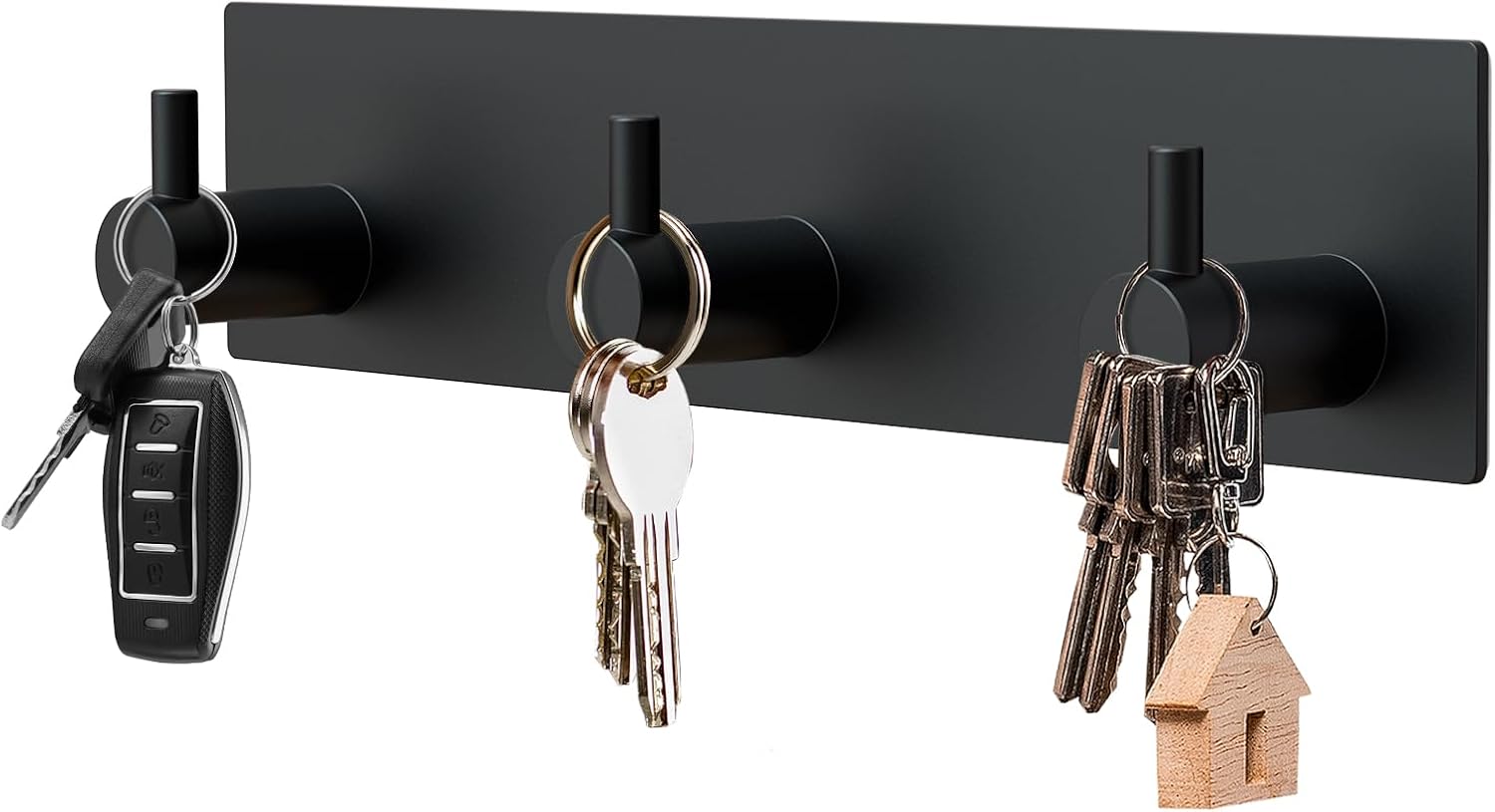 Magnetic Key Holder Wall Mount, Metal Adhesive Key Hanger with 3 Hooks, No Drilling, 2 Mount Options, Black, V1258-DP02-B-295