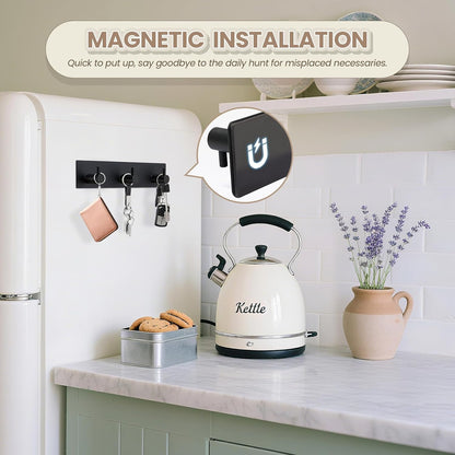Magnetic Key Holder Wall Mount, Metal Adhesive Key Hanger with 3 Hooks, No Drilling, 2 Mount Options, Black, V1258-DP02-B-295