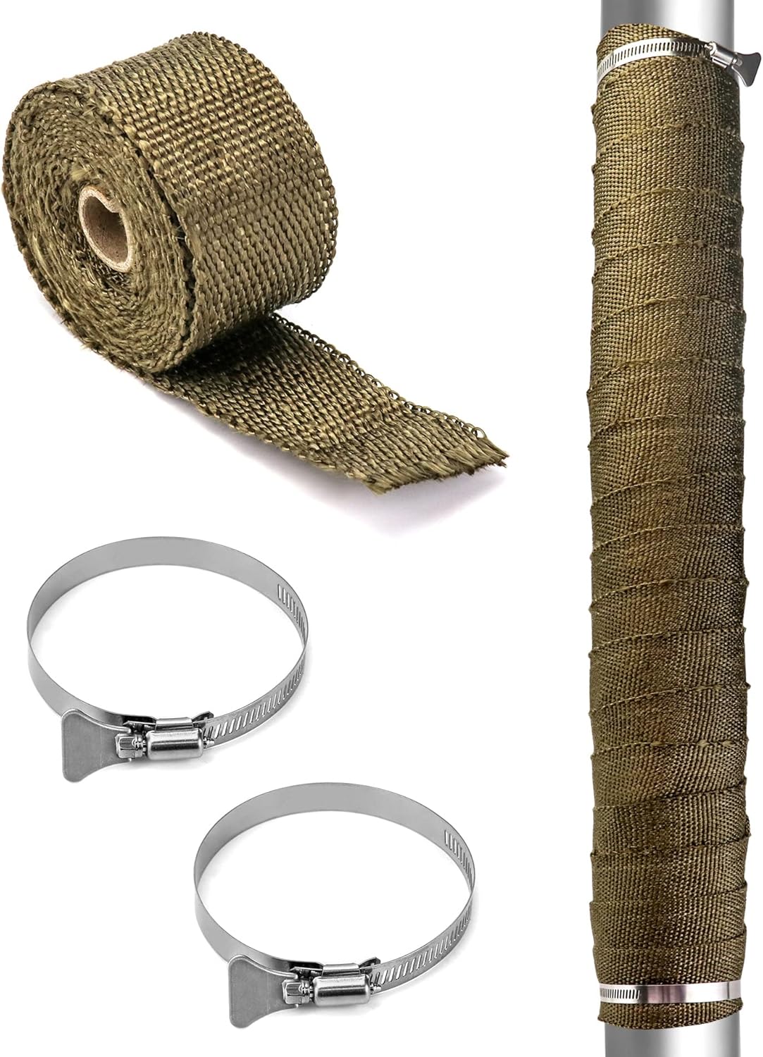 Fireproof Pipe Wrap, Pipe Insulation Webbing Anti-Scald Chimney Ribbon Furnace Flue Protector with 2 Clips V1258-DP02-B-2952