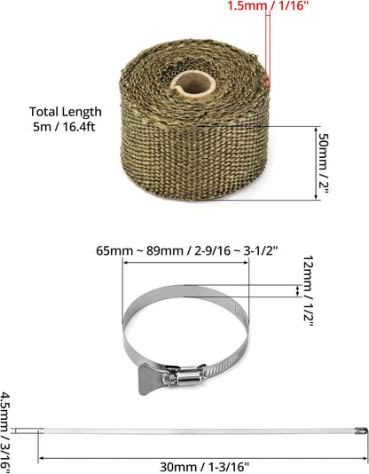 Fireproof Pipe Wrap, Pipe Insulation Webbing Anti-Scald Chimney Ribbon Furnace Flue Protector with 2 Clips V1258-DP02-B-2952