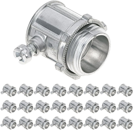EMT Set Screw Connectors, 1/2" Zinc Die Cast, 25 Pcs Electrical Conduit Fitting, High Voltage & Easy V1258-DP02-B-2955
