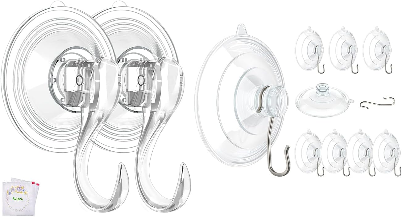 2 Pcs Large Suction Cup Hooks and 10 Pcs Large Suction Cup with Metal Hooks V1258-DP02-B-296