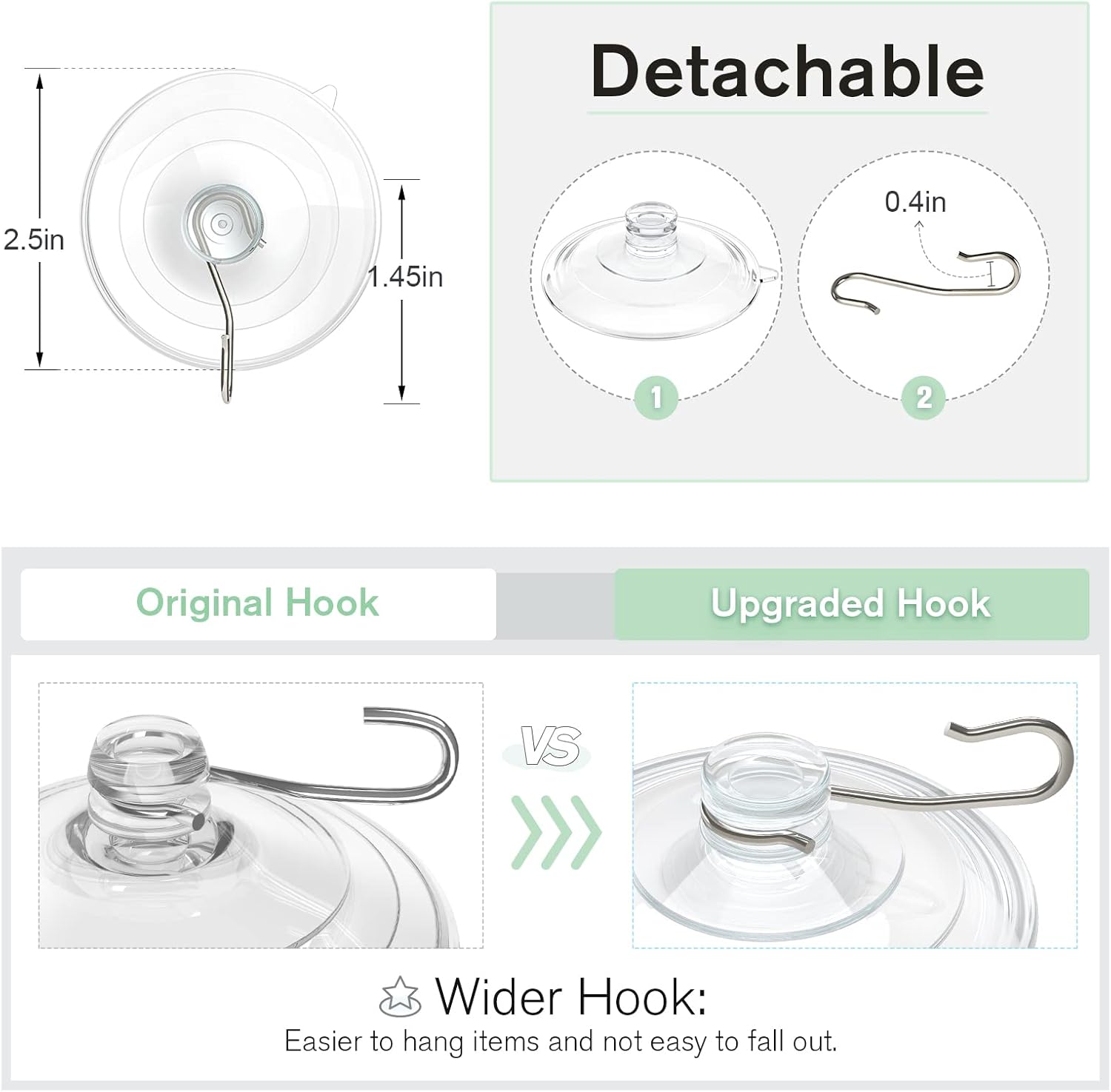 2 Pcs Large Suction Cup Hooks and 10 Pcs Large Suction Cup with Metal Hooks V1258-DP02-B-296