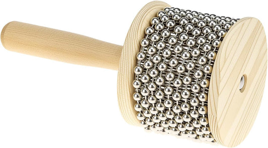 Wooden Cabasa Percussion Musical Instrument, 3.5 Inch Stainless Steel Beaded Shaker with Wooden Handle, V1258-DP02-B-2966