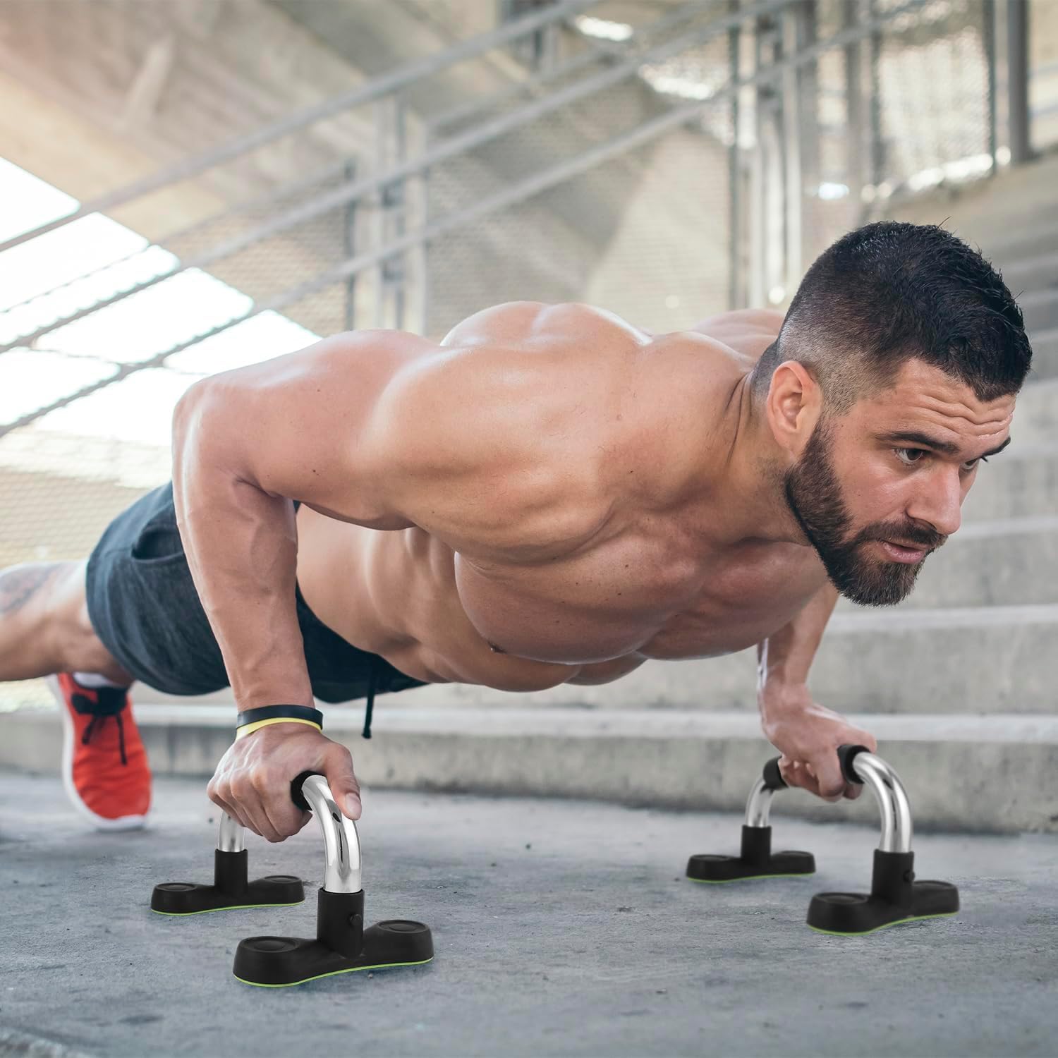 Steel Push Up Handles for Floor, Portable Push Up Stands with Non-Slip Grip, Angled Incline V1258-DP02-B-2967