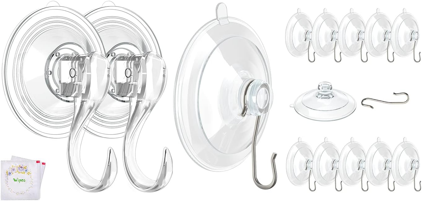 2 Pcs Large Suction Cup Hooks 12 Pcs Small Suction Cup with Metal Hooks V1258-DP02-B-297