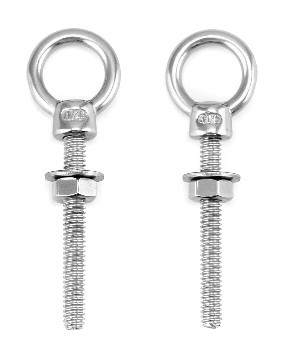 Shoulder Eye Bolts, 10 Pack 316 Stainless Steel Shoulder Threaded Eyebolts- 1/4" x 2" with High Corrosion V1258-DP02-B-2972