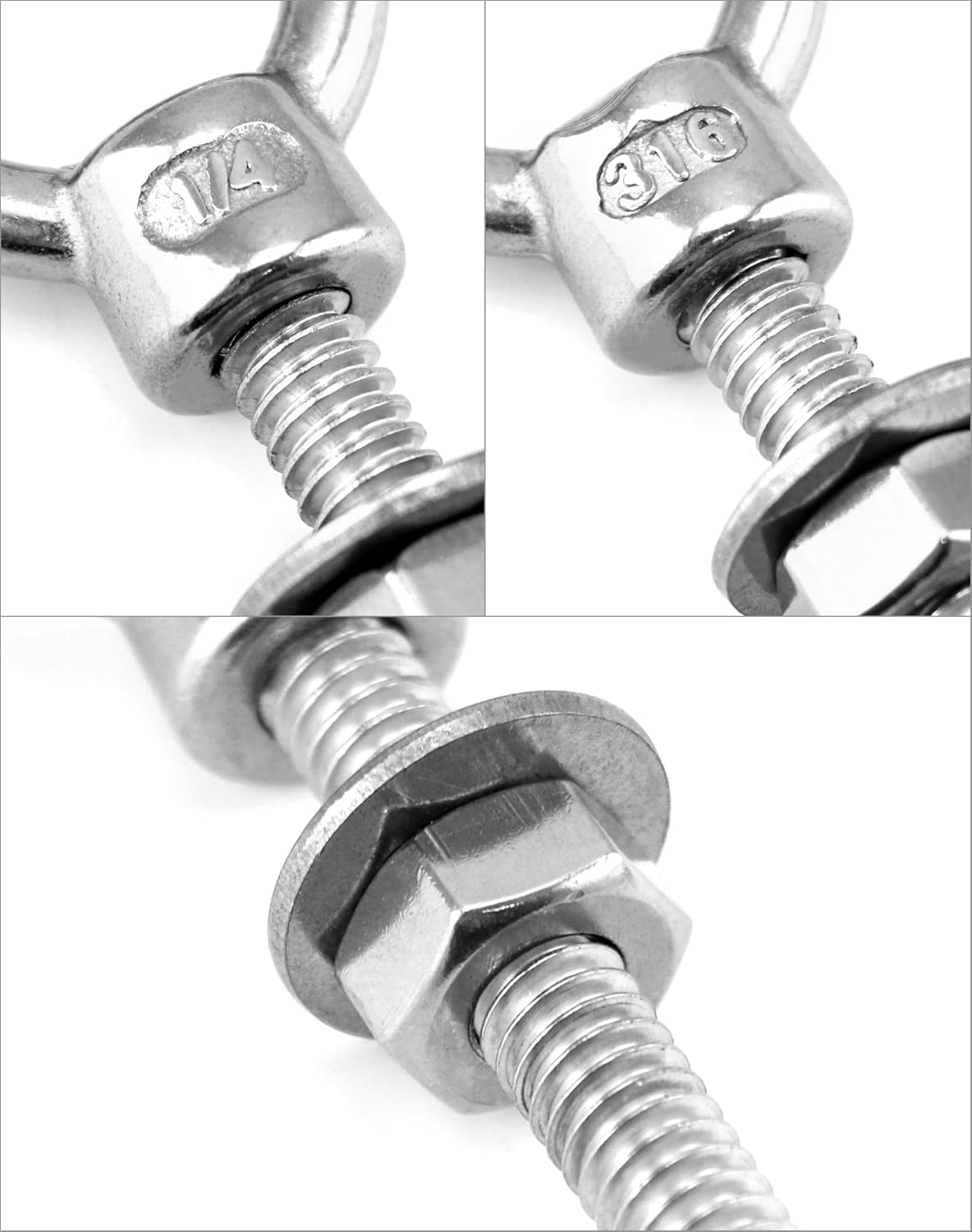 Shoulder Eye Bolts, 10 Pack 316 Stainless Steel Shoulder Threaded Eyebolts- 1/4" x 2" with High Corrosion V1258-DP02-B-2972