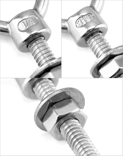 Shoulder Eye Bolts, 10 Pack 316 Stainless Steel Shoulder Threaded Eyebolts- 1/4" x 2" with High Corrosion V1258-DP02-B-2972