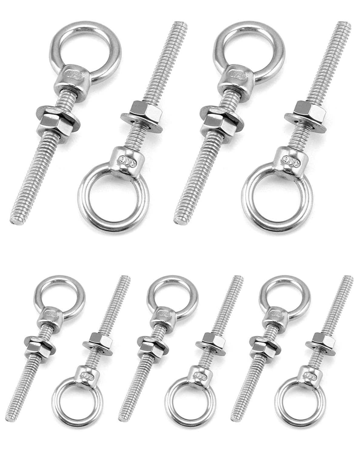 Shoulder Eye Bolts, 10 Pack 316 Stainless Steel Shoulder Threaded Eyebolts- 1/4" x 2" with High Corrosion V1258-DP02-B-2972