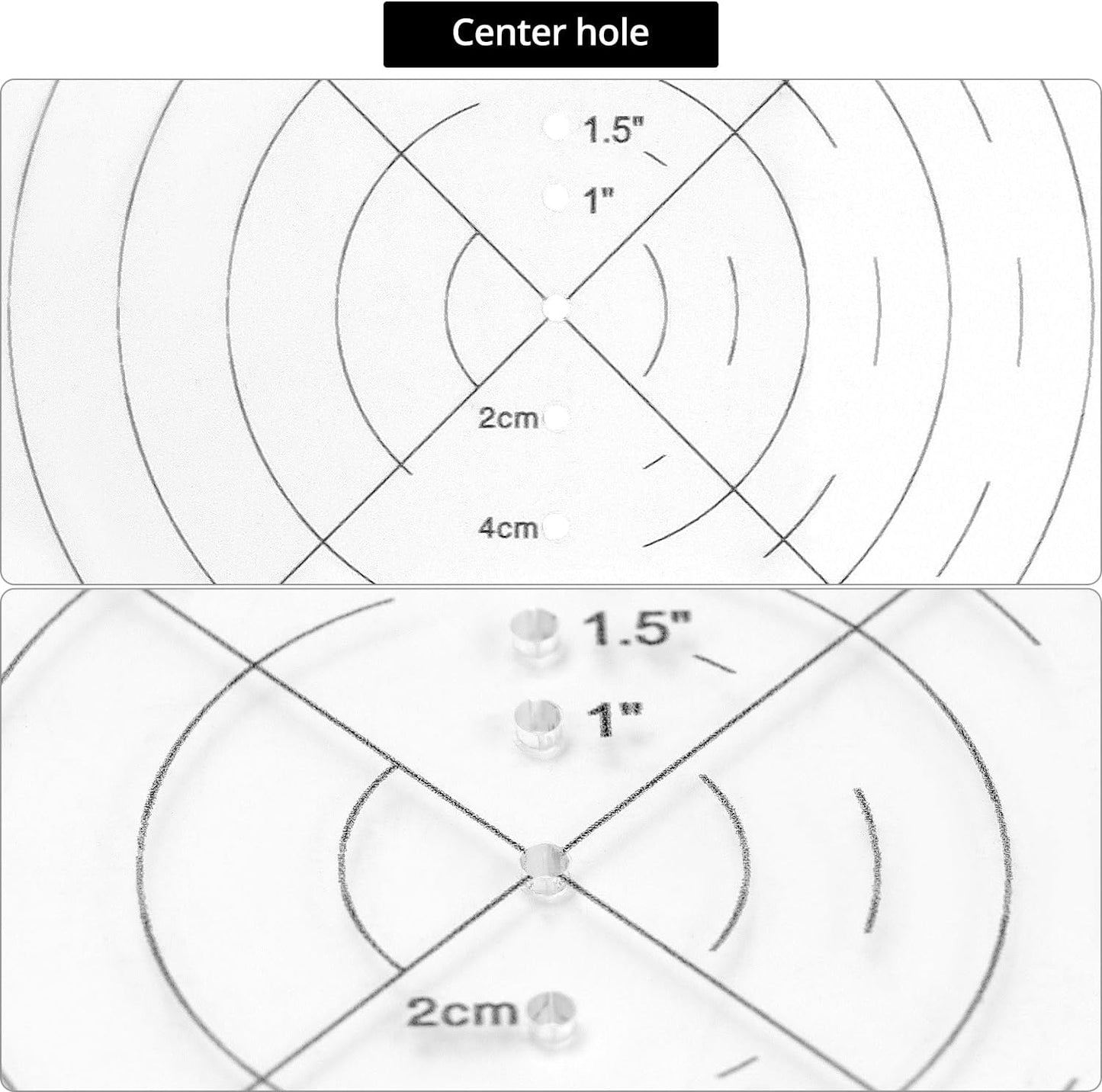 10" Round Center Finder Compass with Clear Acrylic for Precise Circle Marking on Irregular Surfaces, V1258-DP02-B-2975